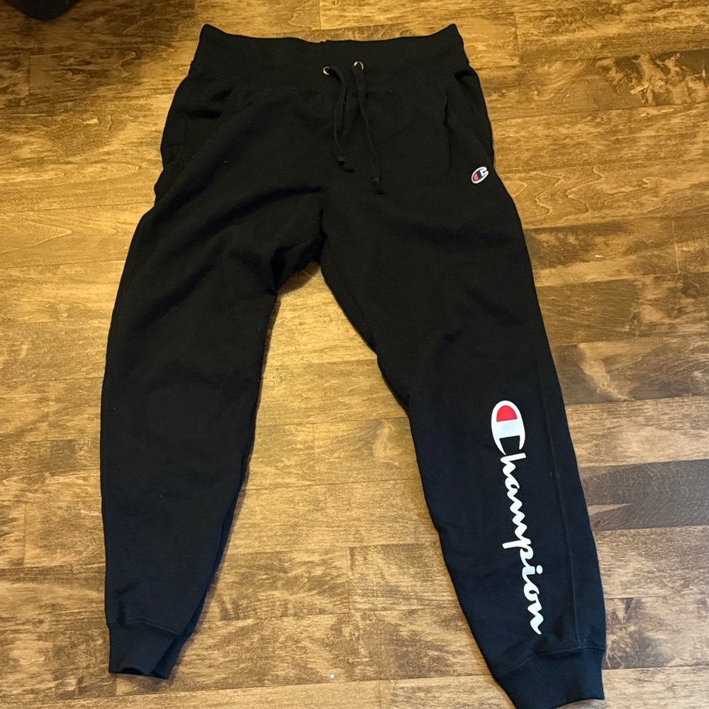 Champion Black Sweatpants Joggers with Script Logo
